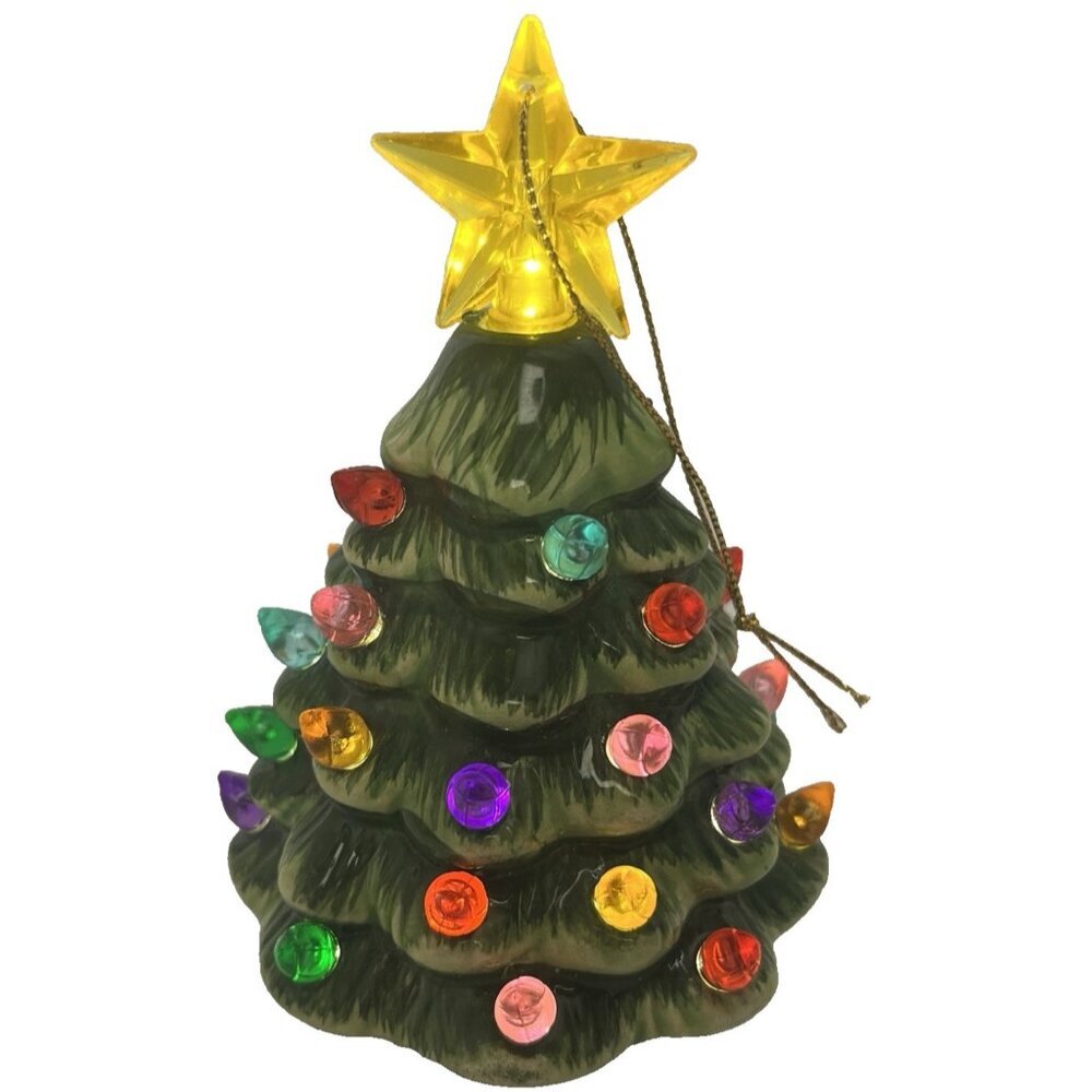 Mr Christmas Mini Ceramic Christmas Tree LED Light Up Ornament Nostalgic 5 Inch